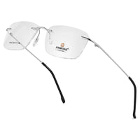 Thin Line Silver Medium Rim Less Rectangle Eyeglasses for Unisex — Hashtag Eyewears