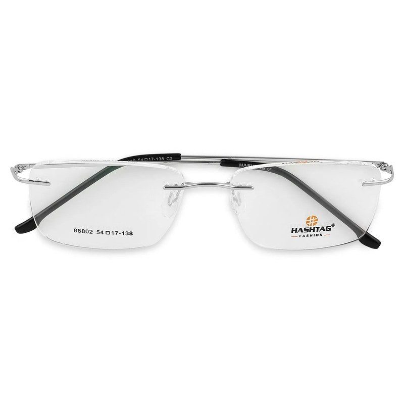 Thin Line Silver Medium Rim Less Rectangle Eyeglasses for Unisex — Hashtag Eyewears