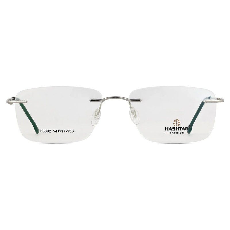Thin Line Silver Medium Rim Less Rectangle Eyeglasses for Unisex — Hashtag Eyewears