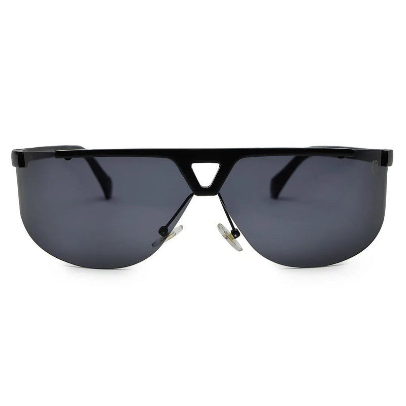 Tri-Angle | Black Large Rim Less Rectangle Sunglasses for Men & Women [UV-protected]