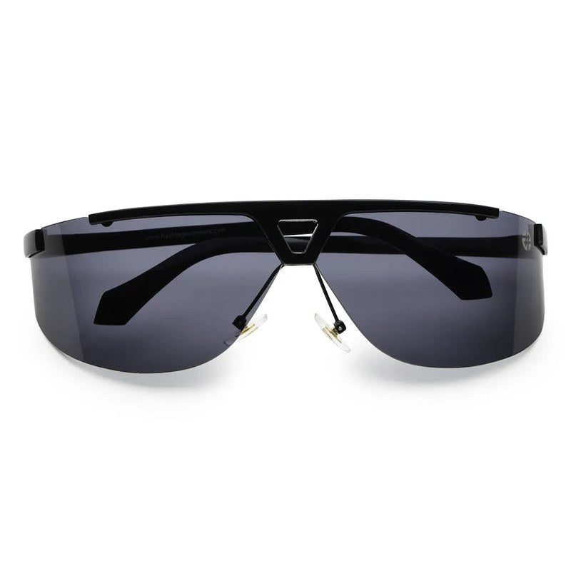 Tri-Angle | Black Large Rim Less Rectangle Sunglasses for Men & Women [UV-protected]