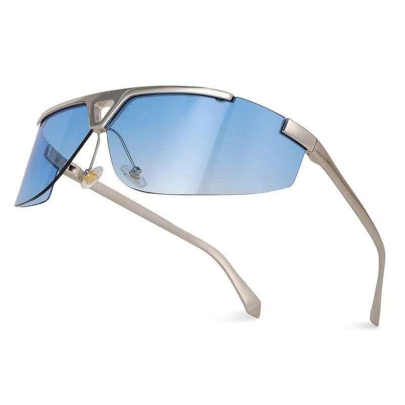 Tri-Angle Blue Large Rim Less Rectangle Sunglasses for Men & Women — Hashtag Eyewears
