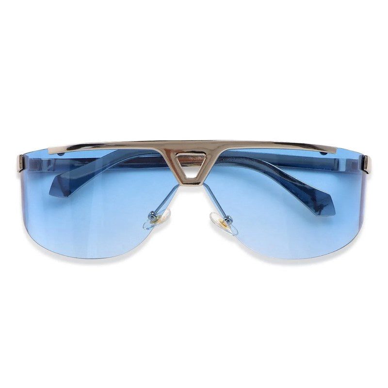 Tri-Angle Blue Large Rim Less Rectangle Sunglasses for Men & Women — Hashtag Eyewears