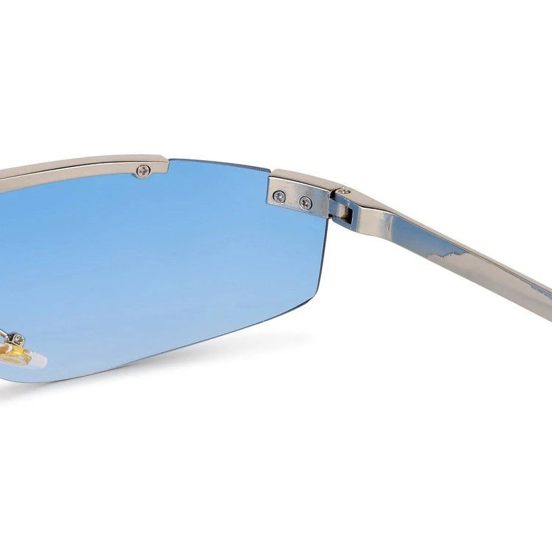 Tri-Angle Blue Large Rim Less Rectangle Sunglasses for Men & Women — Hashtag Eyewears
