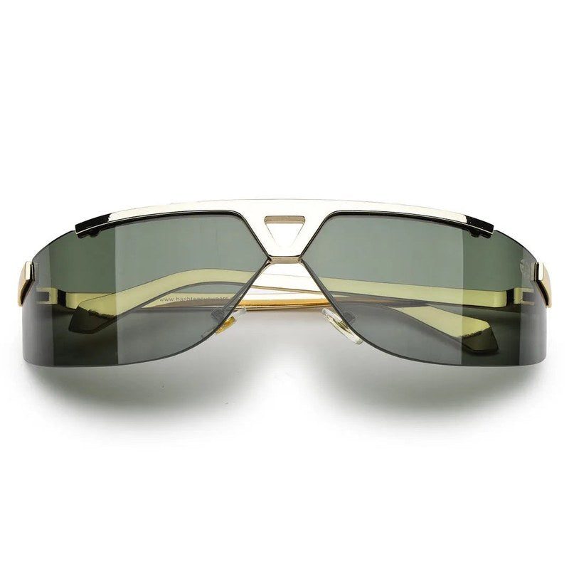Tri-Angle Golden Large Rim Less Rectangle Sunglasses for Men & Women — Hashtag Eyewears