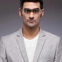 Tri-Angle Silver Large Rim Less Rectangle Sunglasses for Men & Women — Hashtag Eyewears