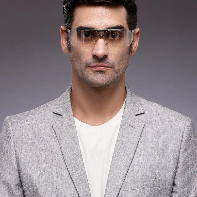 Tri-Angle Silver Large Rim Less Rectangle Sunglasses for Men & Women — Hashtag Eyewears