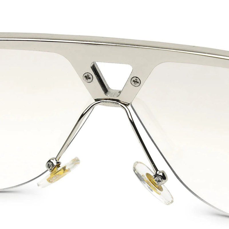 Tri-Angle Silver Large Rim Less Rectangle Sunglasses for Men & Women — Hashtag Eyewears