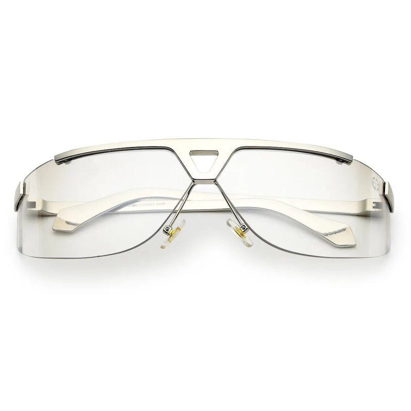 Tri-Angle Silver Large Rim Less Rectangle Sunglasses for Men & Women — Hashtag Eyewears