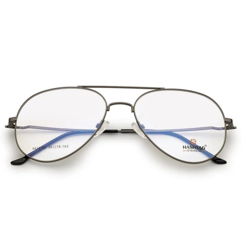 Tricorn Gun-Grey Medium Full Rim Aviator with Lock Side Hinges Turban Eyeglasses for Men — Hashtag Eyewears