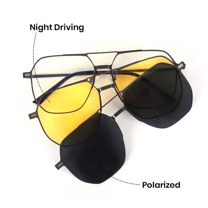 Typhora Grey Large Full Rim Haxagonal Clip-on for Men & Women — Hashtag Eyewears