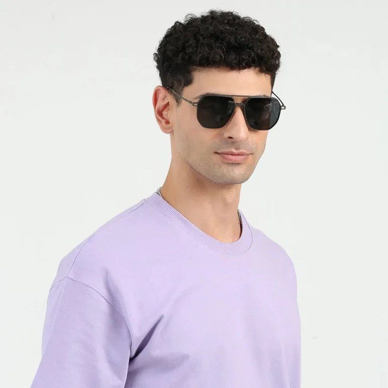 Typhora Grey Large Full Rim Haxagonal Clip-on for Men & Women — Hashtag Eyewears