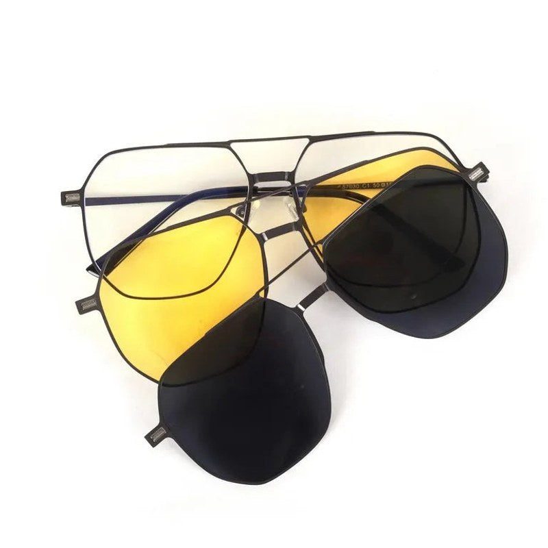 Typhora Grey Large Full Rim Haxagonal Clip-on for Men & Women — Hashtag Eyewears