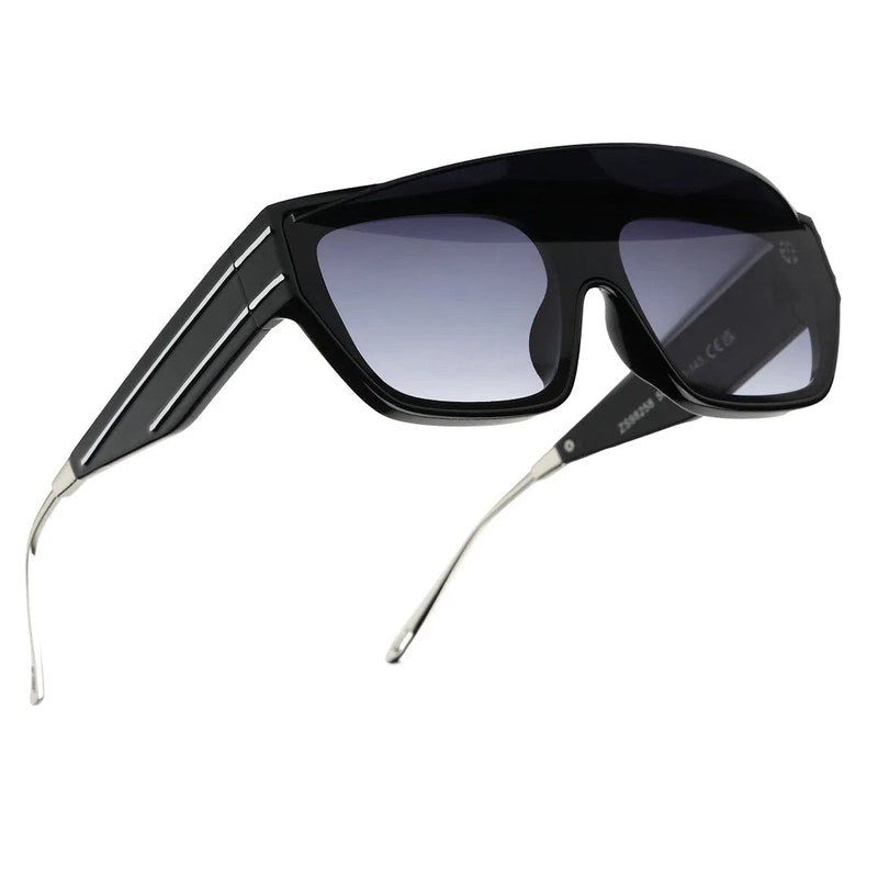 Umbra | Black/Silver Medium Full Rim Rectangle Sunglasses for Men & Women [UV-protected]