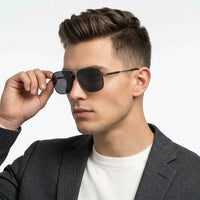 Unity | Silver & Navy Blue Large Full Rim Square Sunglasses for Men [Polarized]