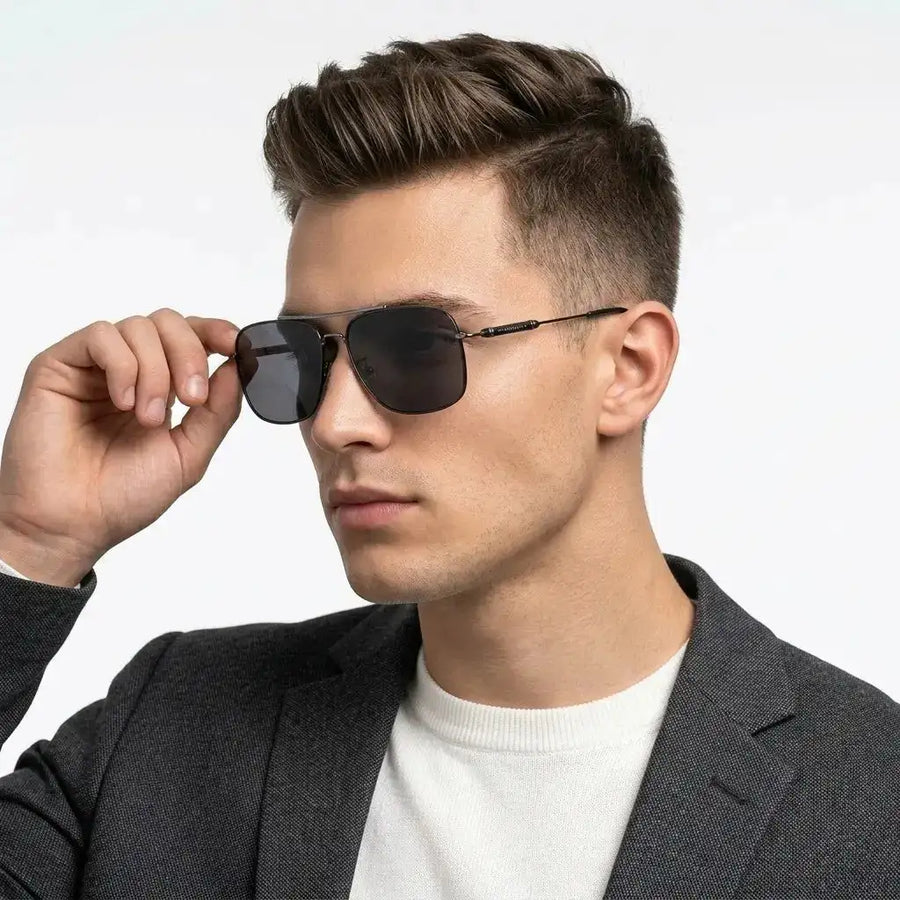 Unity | Silver & Navy Blue Large Full Rim Square Sunglasses for Men [Polarized]