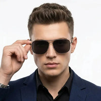 Unity | Silver & Navy Blue Large Full Rim Square Sunglasses for Men [Polarized]