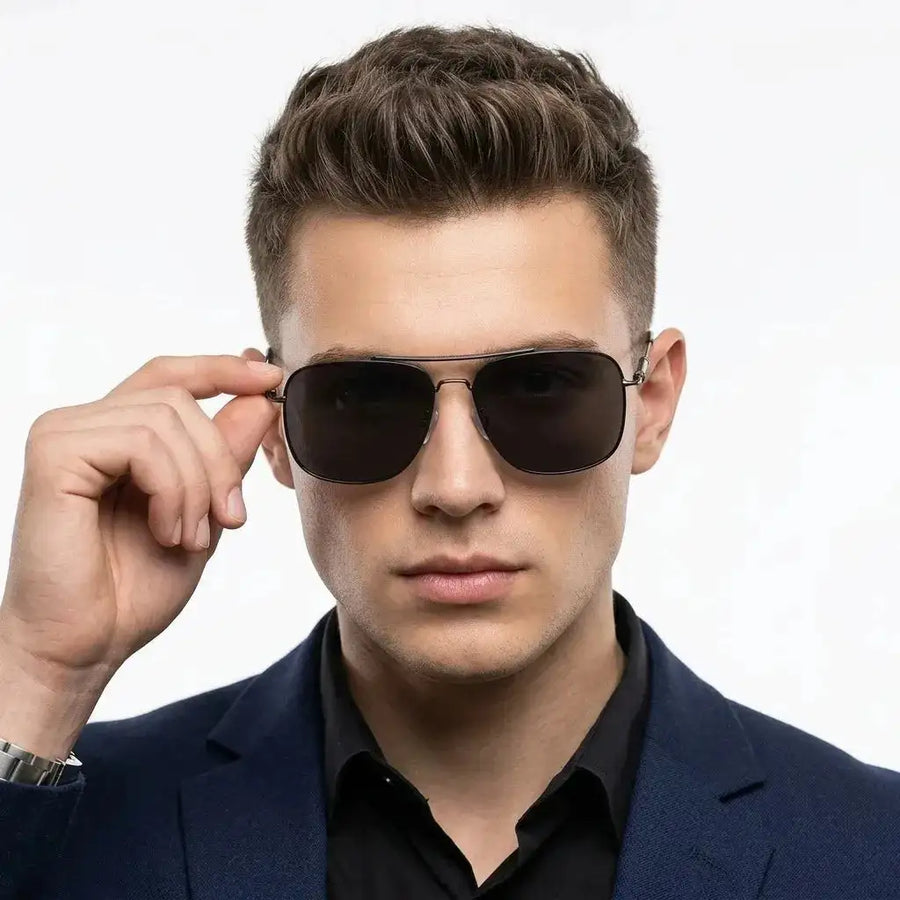 Unity | Silver & Navy Blue Large Full Rim Square Sunglasses for Men [Polarized]