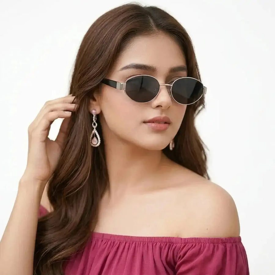 Urbanite | Silver Medium Full Rim Oval Sunglasses for Women [UV-protected]