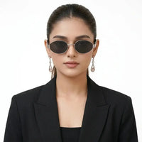 Urbanite | Silver Medium Full Rim Oval Sunglasses for Women [UV-protected]