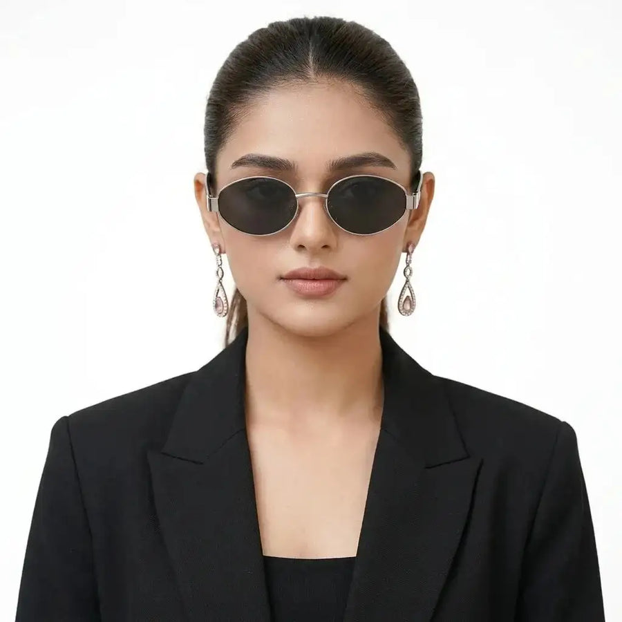 Urbanite | Silver Medium Full Rim Oval Sunglasses for Women [UV-protected]