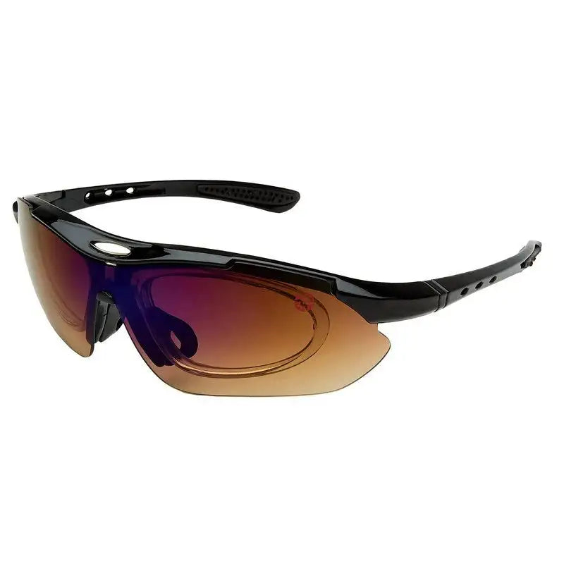 Valkor | Black Free Size Half Rim Shield Sports Sunglasses for Men & Women Changeable Lens[Polarized]