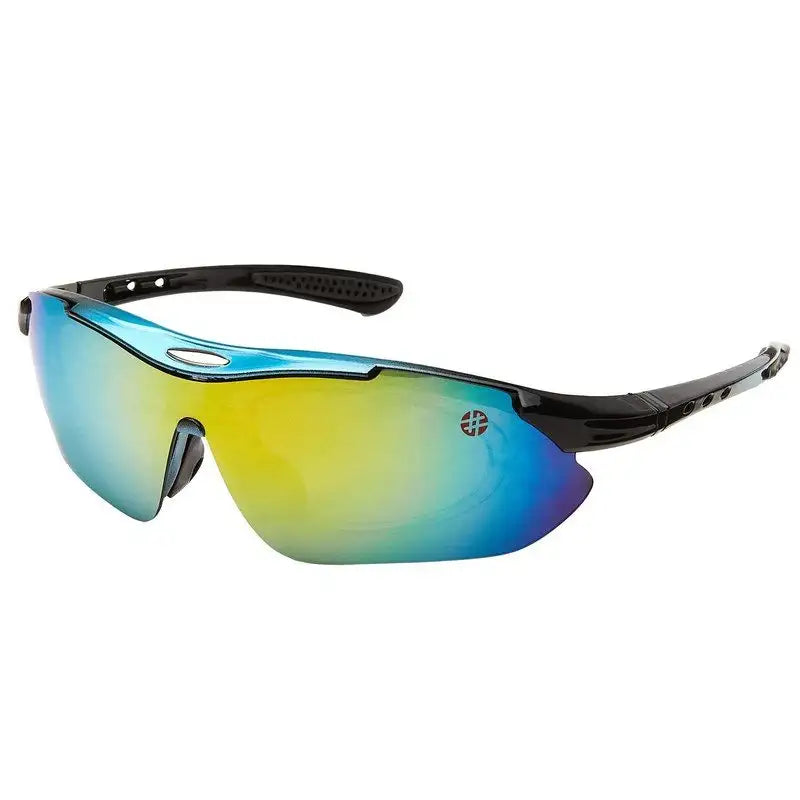 Valkor | Black Free Size Half Rim Shield Sports Sunglasses for Men & Women Changeable Lens[Polarized]