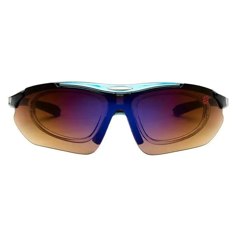 Valkor | Blue & Black Free Size Half Rim Shield Sports Sunglasses for Men & Women Changeable Lens  [Polarized]