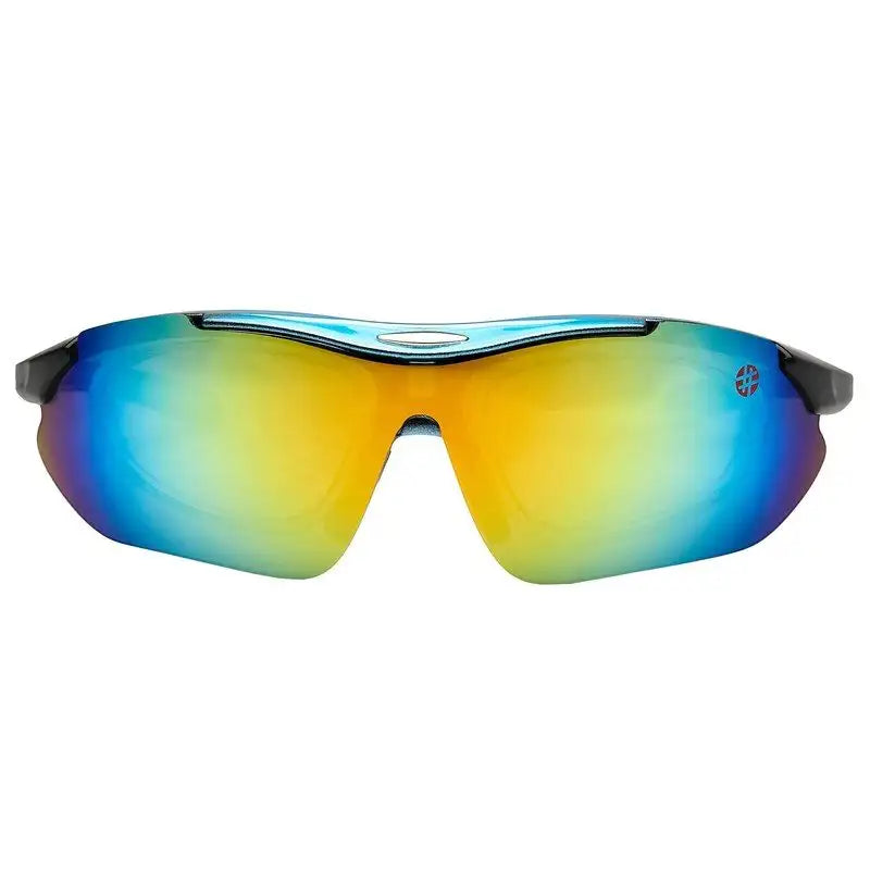 Valkor | Blue & Black Free Size Half Rim Shield Sports Sunglasses for Men & Women Changeable Lens  [Polarized]