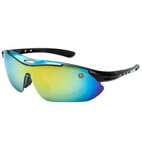 Valkor | Blue & Black Free Size Half Rim Shield Sports Sunglasses for Men & Women Changeable Lens  [Polarized]