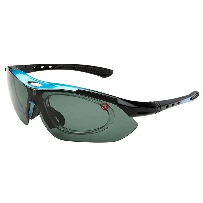 Valkor | Blue & Black Free Size Half Rim Shield Sports Sunglasses for Men & Women Changeable Lens  [Polarized]