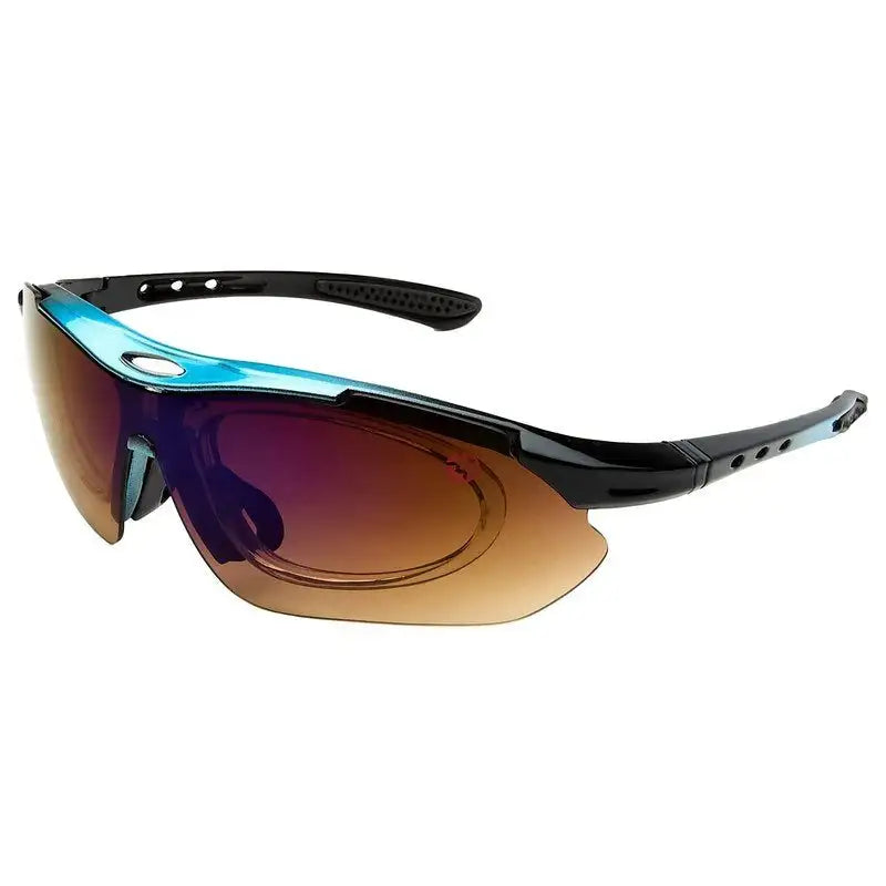 Valkor | Blue & Black Free Size Half Rim Shield Sports Sunglasses for Men & Women Changeable Lens  [Polarized]