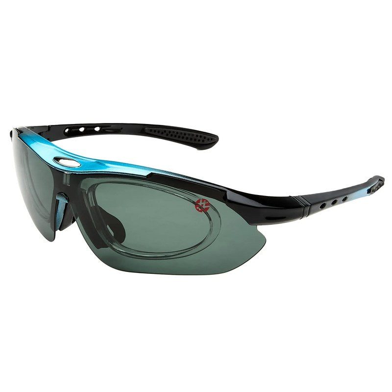 Valkor Blue & Black Free Size Half Rim Shield Sports Sunglasses for Men & Women Changeable Lens — Hashtag Eyewears