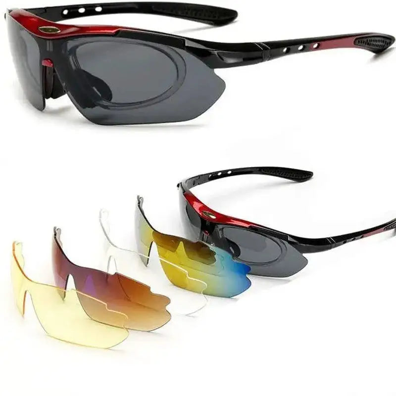 Valkor | Red & Black Free Size Half Rim Shield Sports Sunglasses for Men & Women Changeable Lens [Polarized]