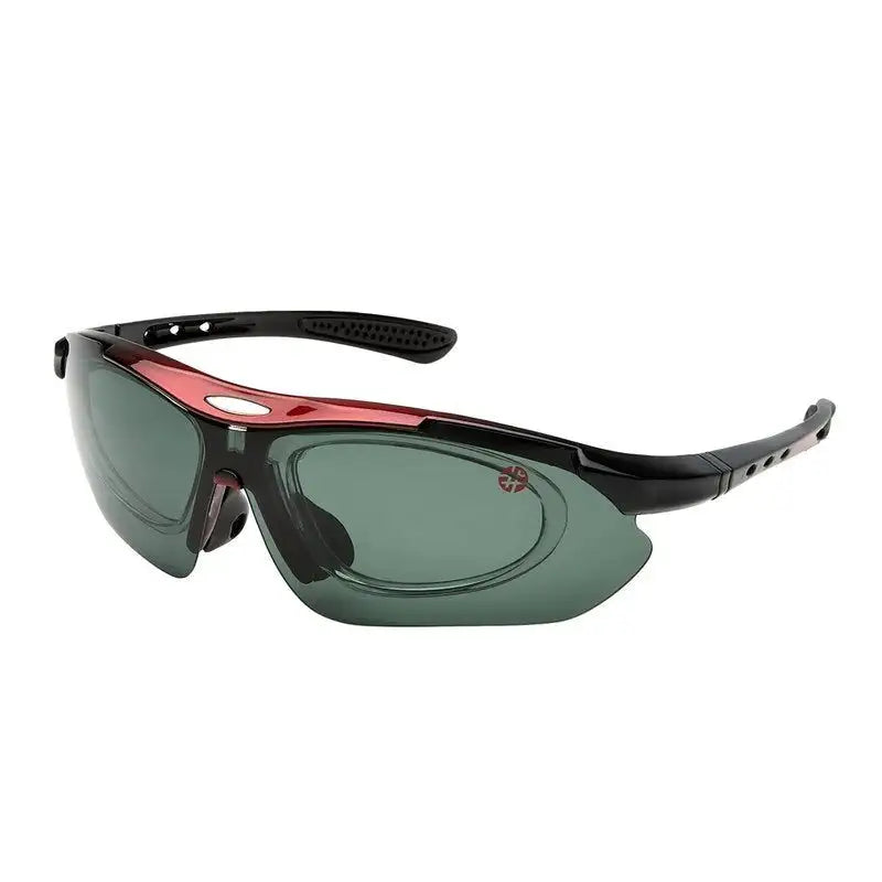 Valkor | Red & Black Free Size Half Rim Shield Sports Sunglasses for Men & Women Changeable Lens [Polarized]