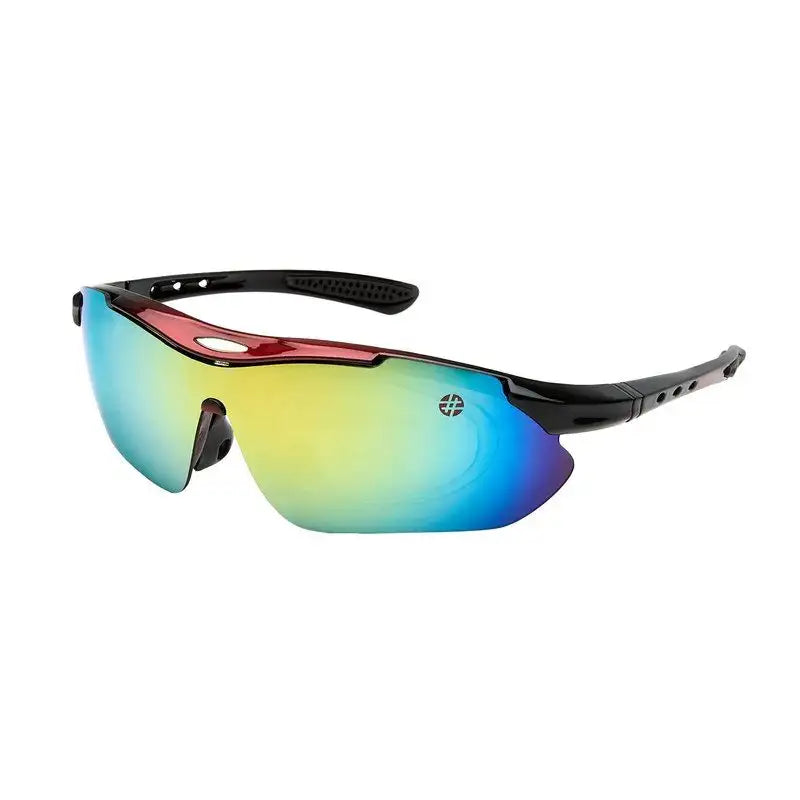 Valkor | Red & Black Free Size Half Rim Shield Sports Sunglasses for Men & Women Changeable Lens [Polarized]