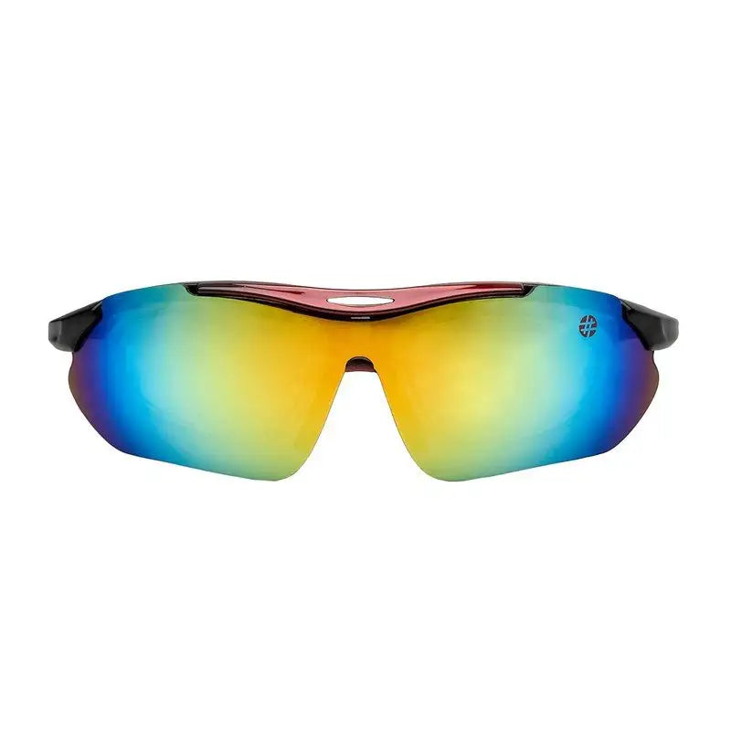 Valkor | Red & Black Free Size Half Rim Shield Sports Sunglasses for Men & Women Changeable Lens [Polarized]