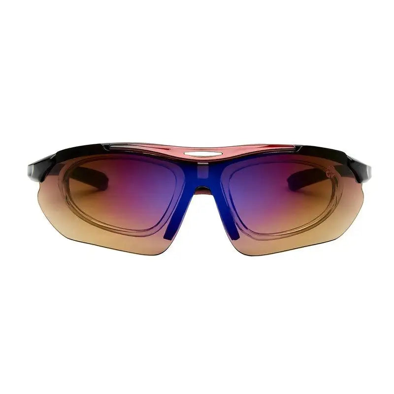 Valkor | Red & Black Free Size Half Rim Shield Sports Sunglasses for Men & Women Changeable Lens [Polarized]
