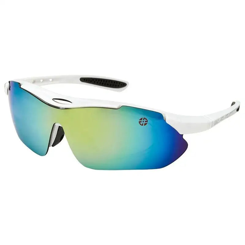 Valkor | White Free Size Half Rim Shield Sports Sunglasses for Men & Women Changeable Lens [Polarized]