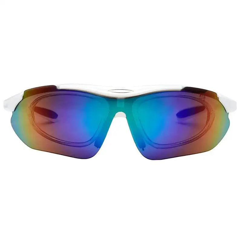 Valkor | White Free Size Half Rim Shield Sports Sunglasses for Men & Women Changeable Lens [Polarized]