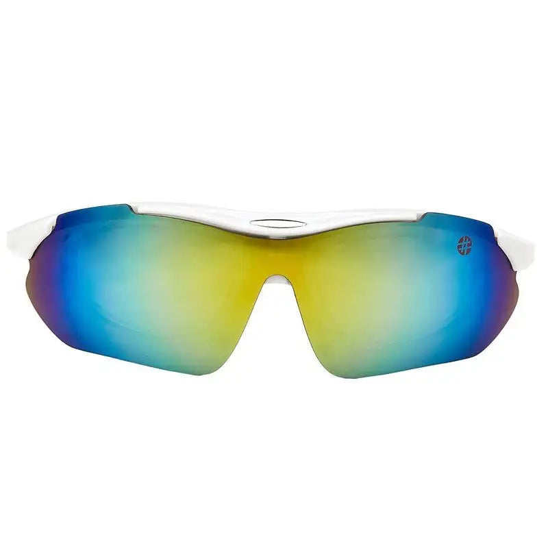 Valkor | White Free Size Half Rim Shield Sports Sunglasses for Men & Women Changeable Lens [Polarized]
