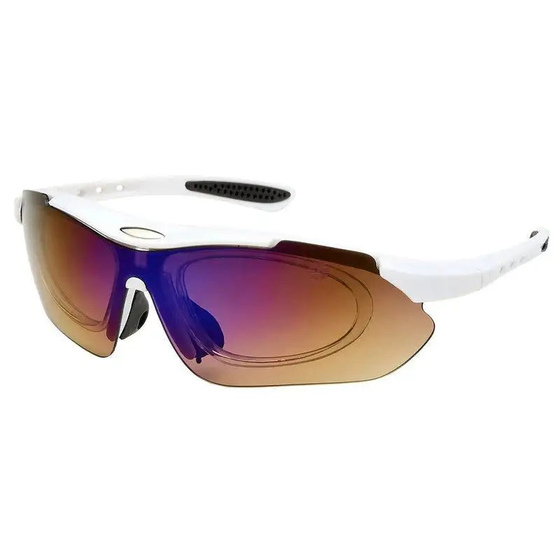 Valkor | White Free Size Half Rim Shield Sports Sunglasses for Men & Women Changeable Lens [Polarized]