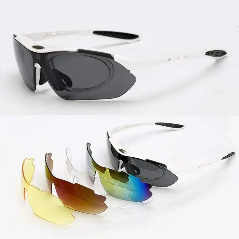 Valkor | White Free Size Half Rim Shield Sports Sunglasses for Men & Women Changeable Lens [Polarized]