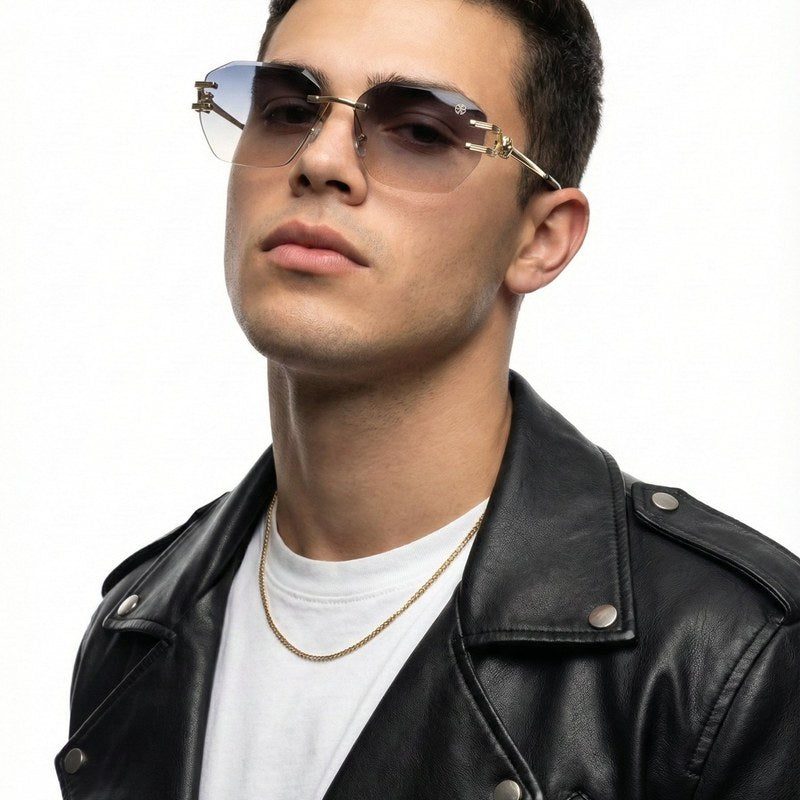 Valora Gradient Blue & Brown Medium Rim Less Square Sunglasses for Men — Hashtag Eyewears