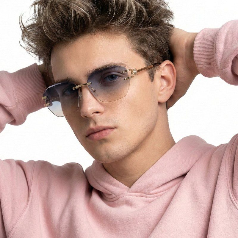 Valora Gradient Blue & Brown Medium Rim Less Square Sunglasses for Men — Hashtag Eyewears