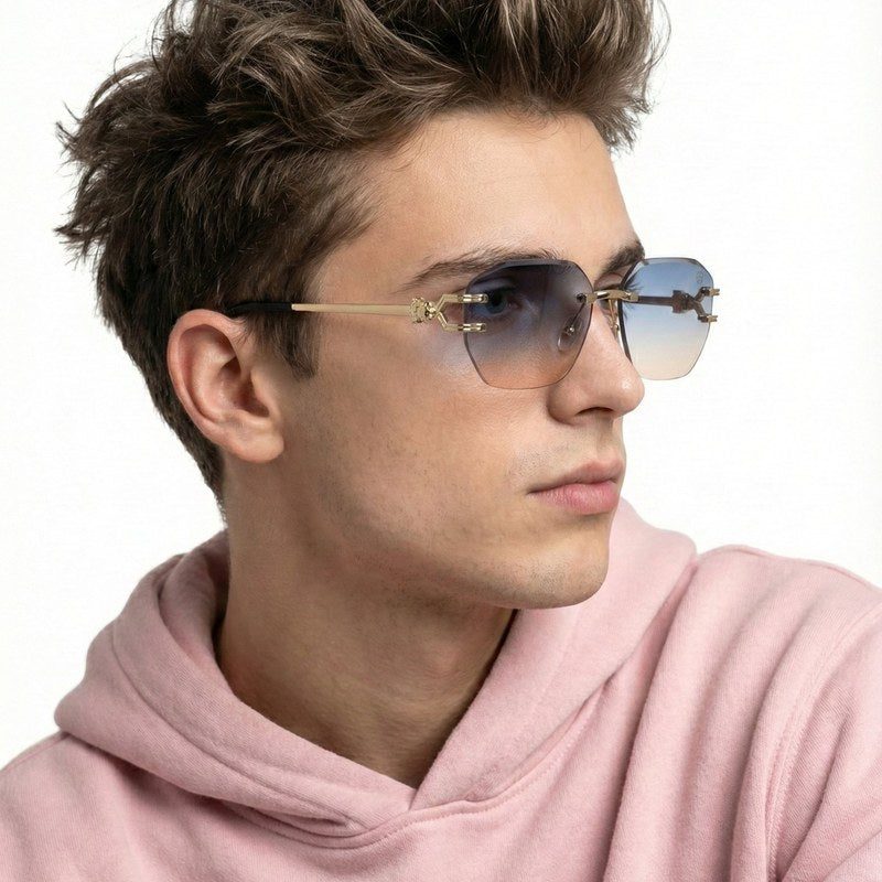 Valora Gradient Blue & Brown Medium Rim Less Square Sunglasses for Men — Hashtag Eyewears