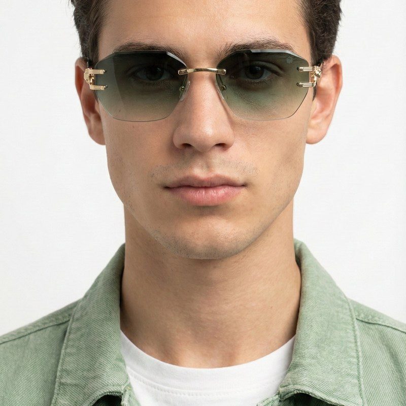 Valora Gradient Green Medium Rim Less Square Sunglasses for Men — Hashtag Eyewears