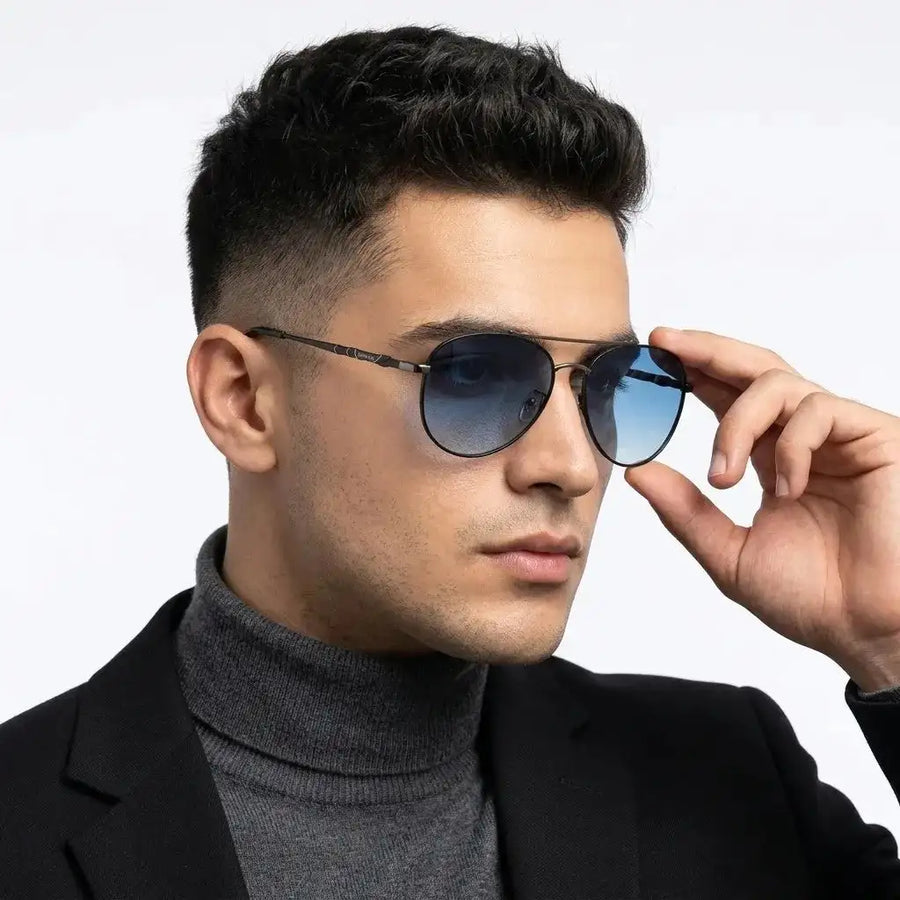 Valtor | Gradient Blue Small Full Rim Aviator Sunglasses for Men & Women [Polarized]
