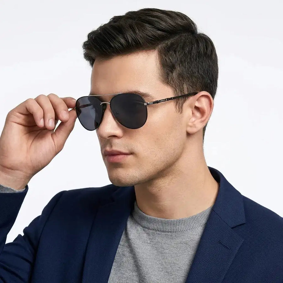 Valtor | Grey Large Full Rim Aviator Sunglasses for Men & Women [Polarized]