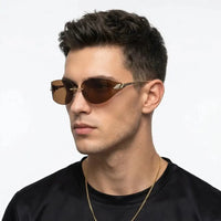 Valtrix | Brown Medium Rim Less Oval Sunglasses for Men [UV-protected]